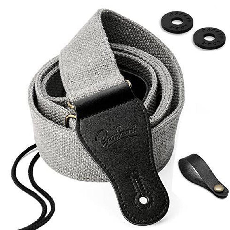 BestSounds Guitar Strap 100% Soft Cotton Genuine Leather Ends Strap for Acoustic Guitar, Electric Guitar, Bass & Mandolins (Coffee) - Image 1